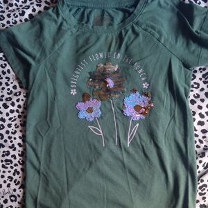 Cat & Jack Green Sequin Floral Tee